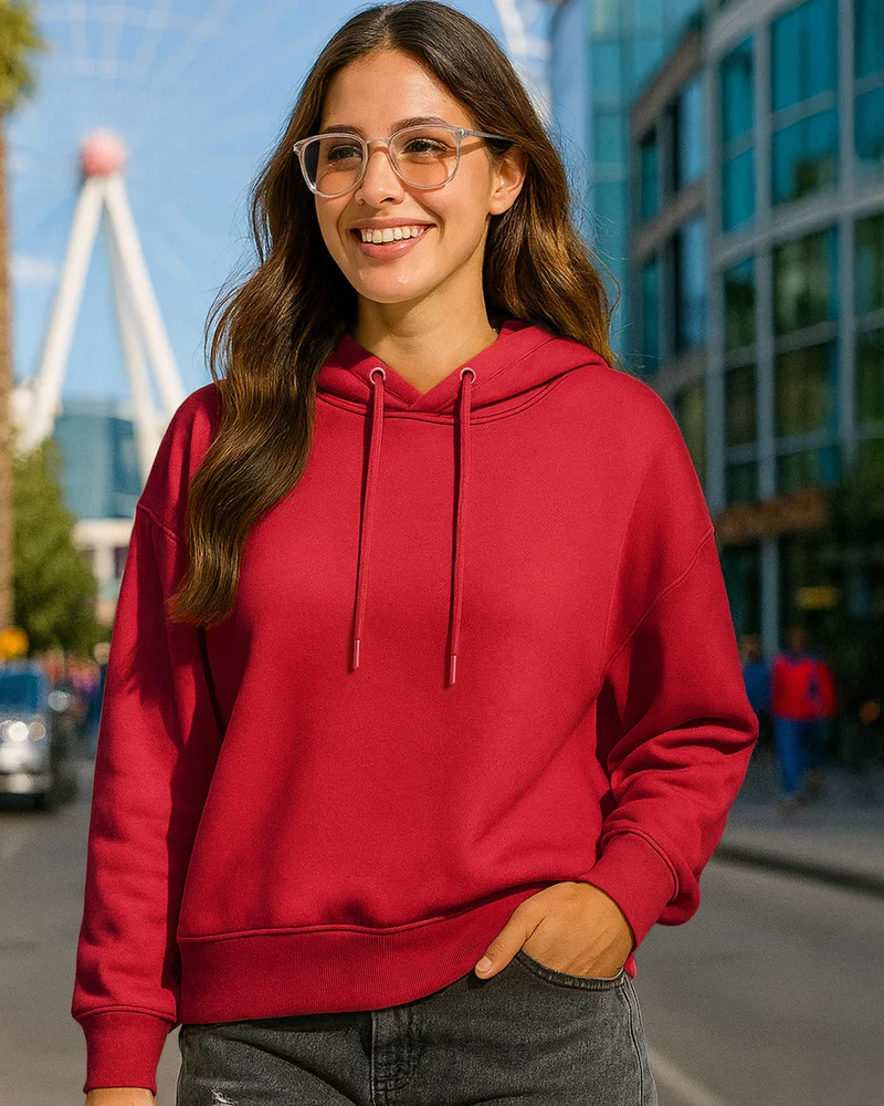 بيواكوف Women's Salsa Red Oversized Crop Hoodies